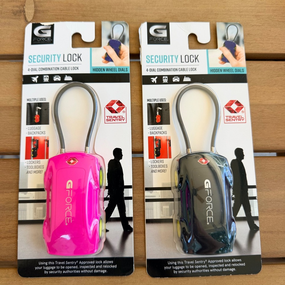G-Force TSA Approved Car Shaped Security Lock 4-Dial Combination Cable Lock 2pk